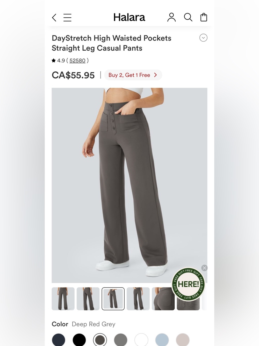 HALARA Grey Wide Leg Day Stretch Pants - Buttons - Multi-Pocket